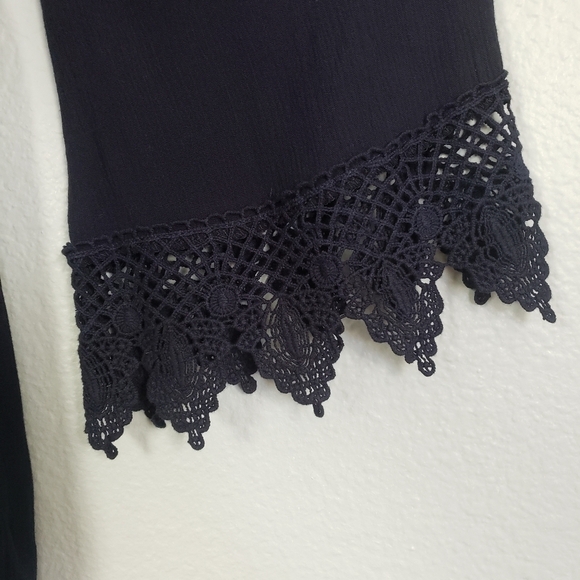 SAGE Faux Wrap Chrochet Long Sleeve Romper Navy Sz S Whimsigoth Stevie Nicks - Picture 6 of 10